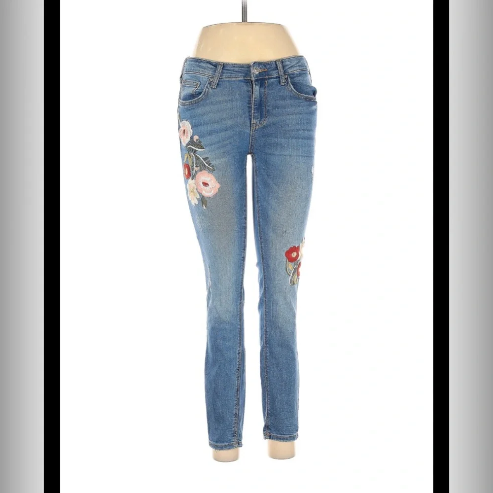 Zara Embroidered Floral Low Rise Skinny Jeans - Picture 1 of 5